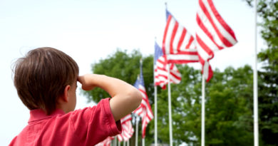 Boy saluting flags